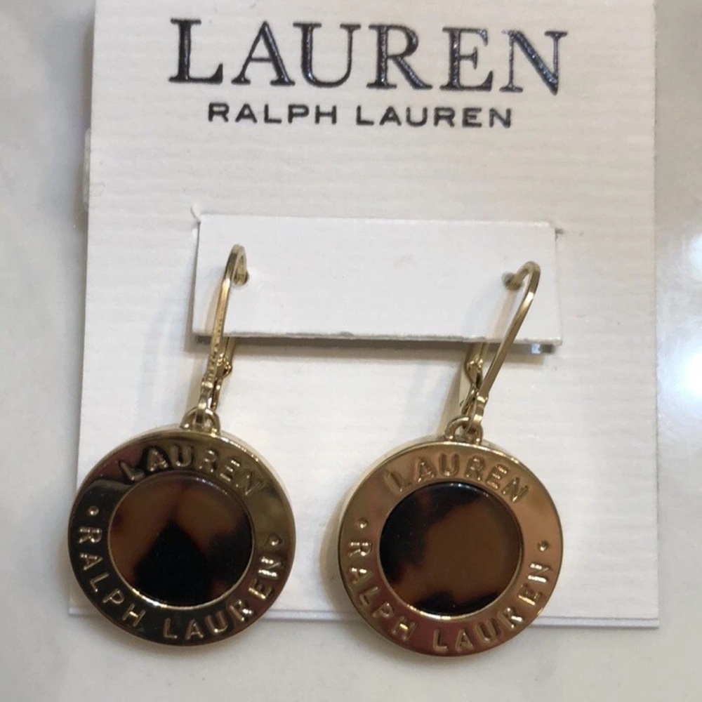 Ralph Lauren Gold and Brown Drop Earrings